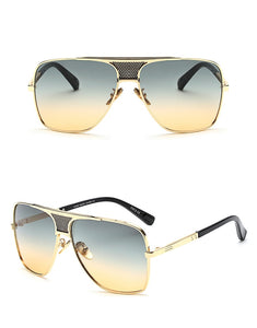 Steampunk Square Sunglasses Men Flat Top Metal Gold
